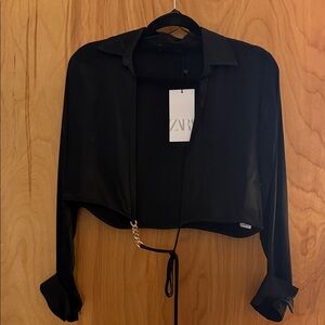Zara Chic Black Women's Blouse with Chain Detail